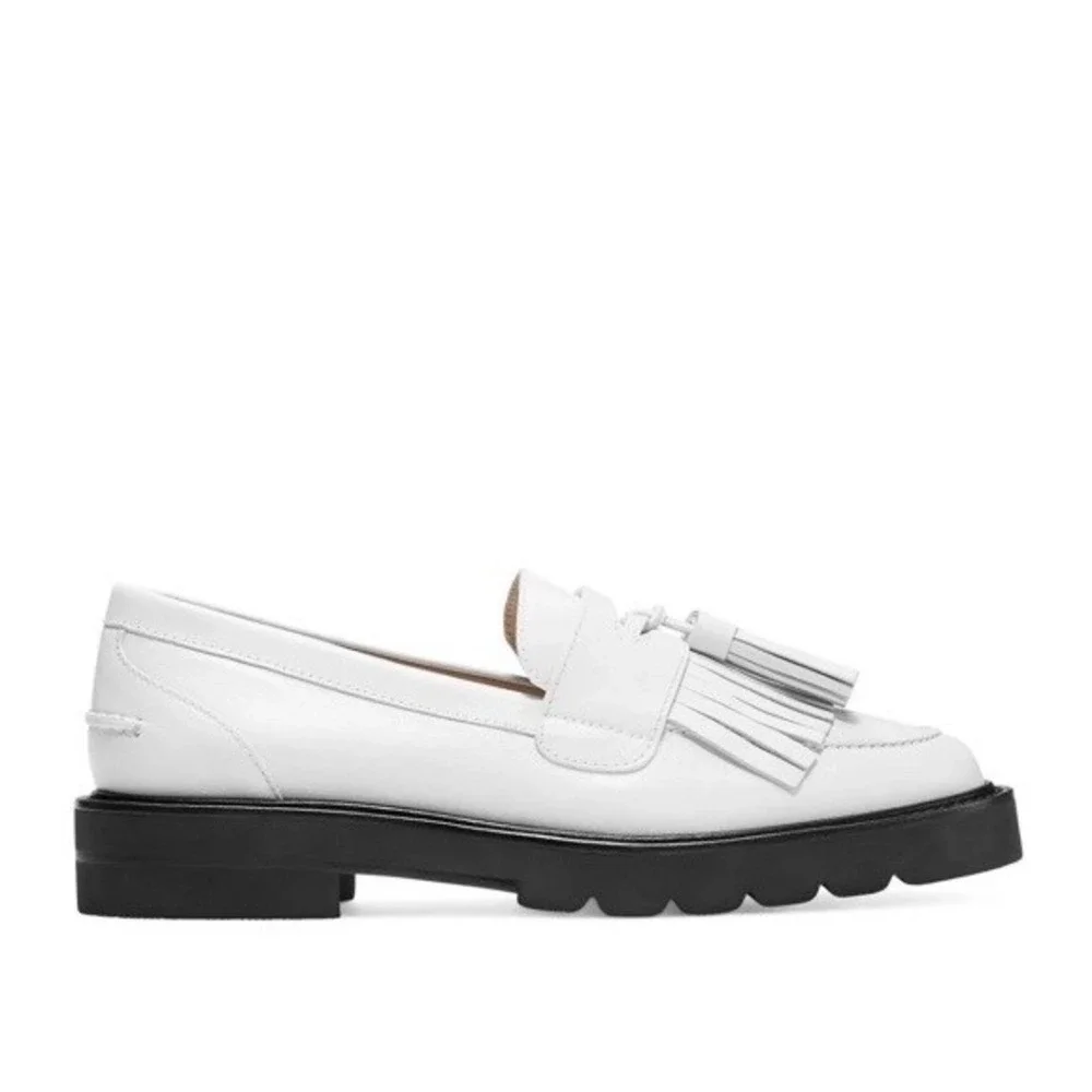 Stuart Weitzman Mila Lift White Loafers Sz 11.5 New Black Sole Platform - Picture 1 of 10